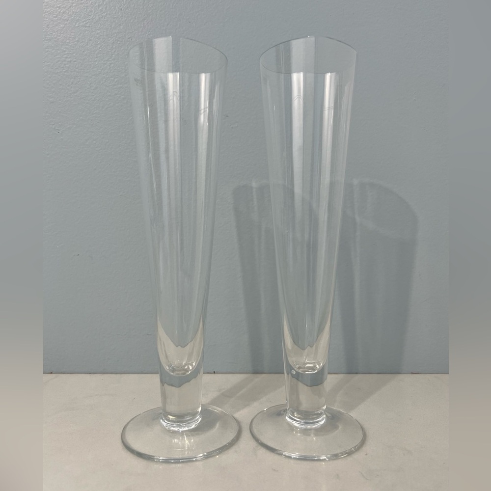 Krosno Pair of Crystal Heart Shaped Toasting Champagne Flutes Made in Poland